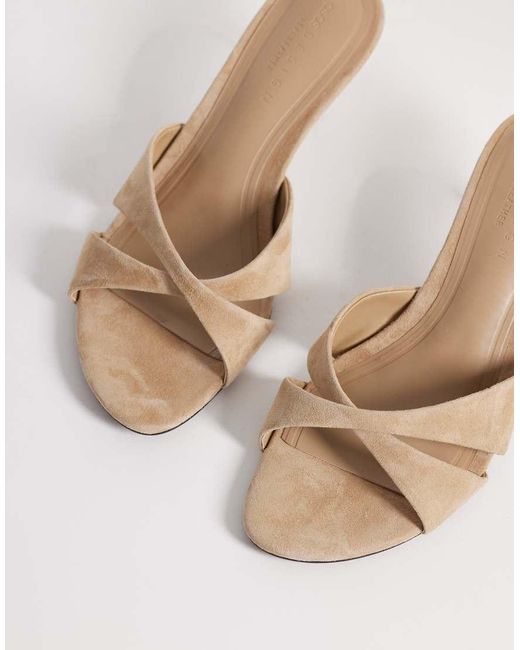 ASOS Natural Hum Premium Cross Strap Mid Heeled Mules