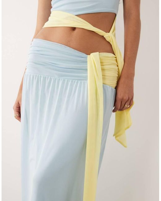 ASOS Blue Co-ord Mesh Colour Block Maxi Skirt With Sash