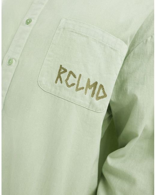 Reclaimed (vintage) Green Long Sleeve Oversized Washed Shirt With Embroidery for men