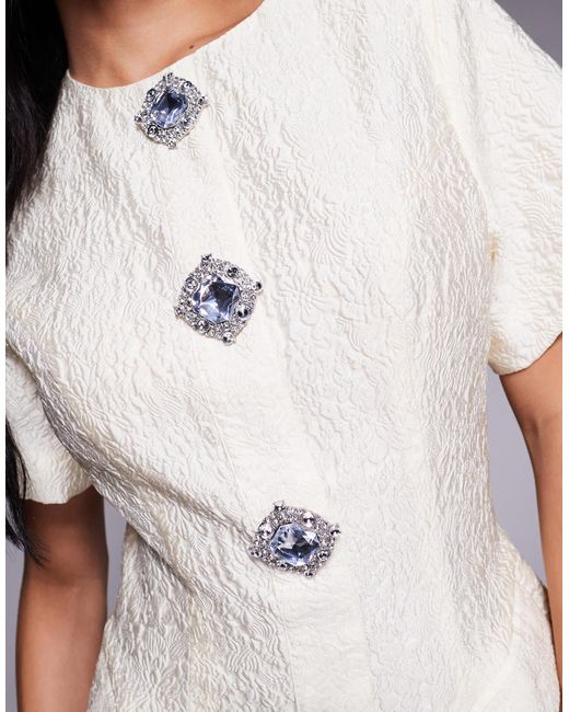 ASOS Purple Jacquard Sculpted Mini Dress With Embellished Buttons