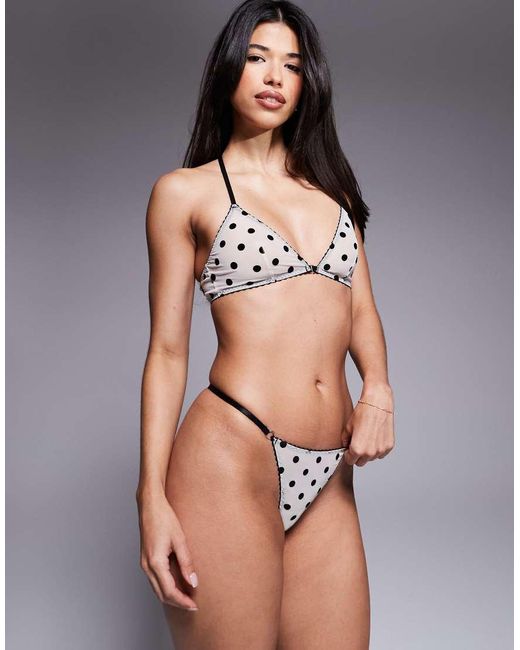 ASOS White Flora Mesh Polka Dot Tanga Thong