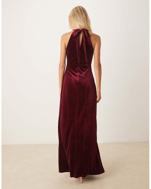 Maya Red Velvet Halter Neck Maxi Dress