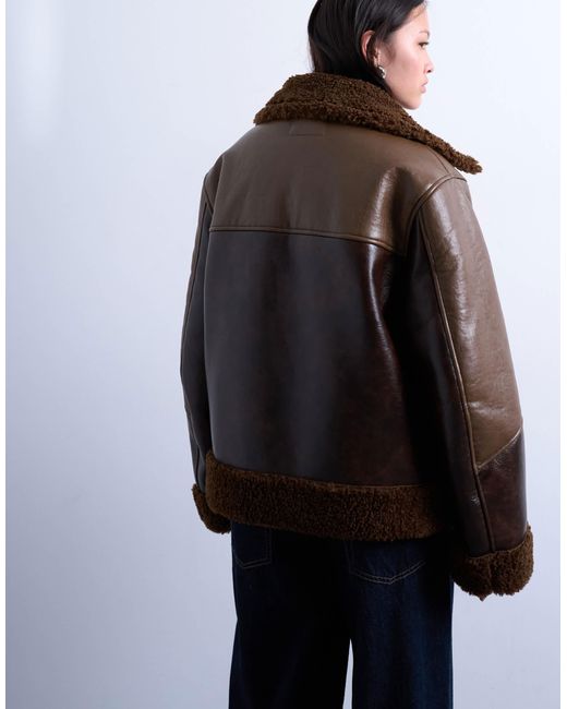 TOPSHOP Brown – patchwork-jacke aus kunstleder