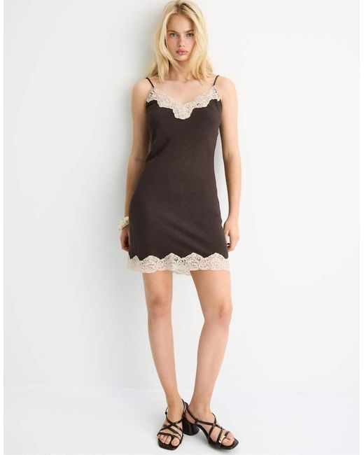 Stradivarius Black Short Rustic Lace Dress