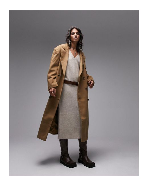 TOPSHOP Smart Oversized Longline Coat in Grey | Lyst Canada