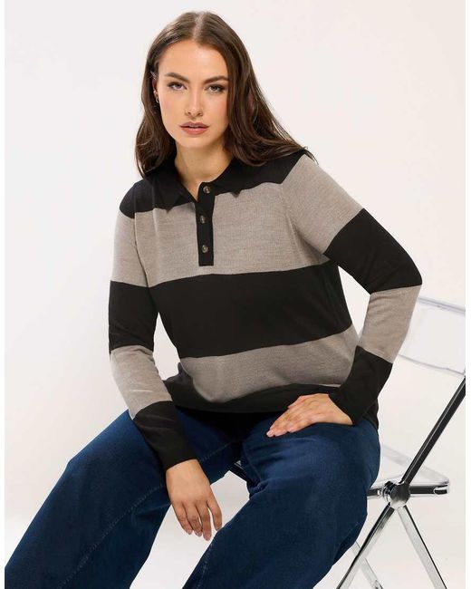 Yours Clothing Blue Stripe Rugby Collar Jumper