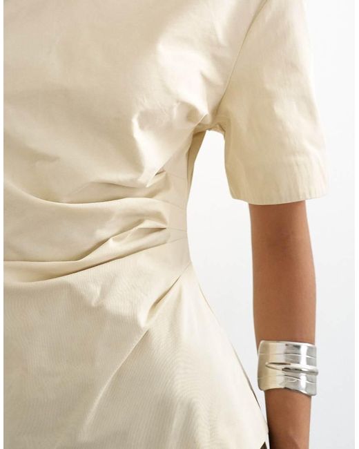 TOPSHOP Natural Structured Short Sleeve Ruched Side Top