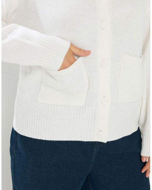 Yours Clothing White Knitted Bomber Cardigan