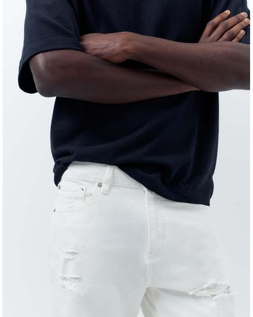 Pull&Bear Blue Ripped Denim Bermuda Shorts for men
