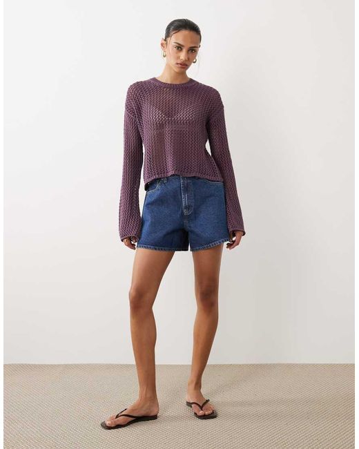 Mango Purple Teen Open Knit Top