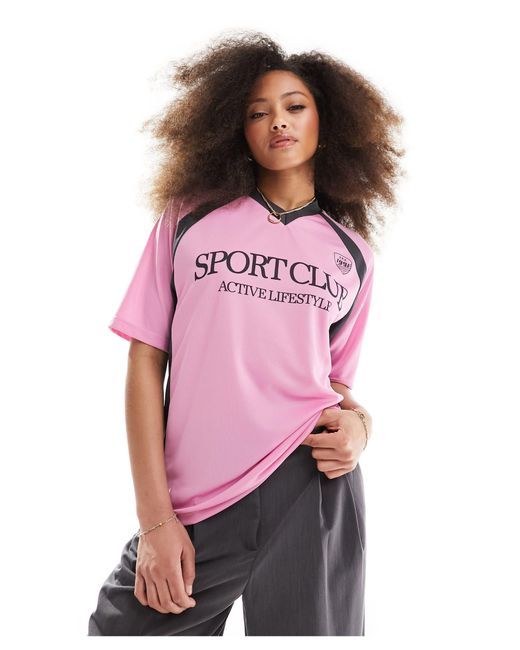 Pull&Bear Pink Oversized Fit Graphic Football T-shirt