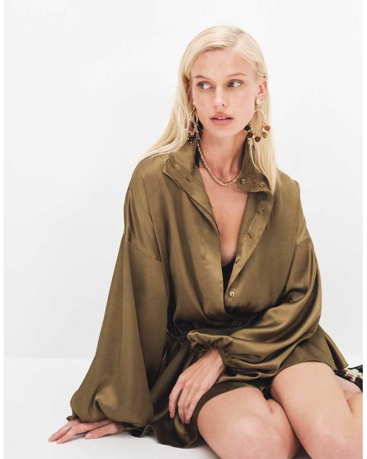 ASOS Natural Satin Funnel Neck Romper