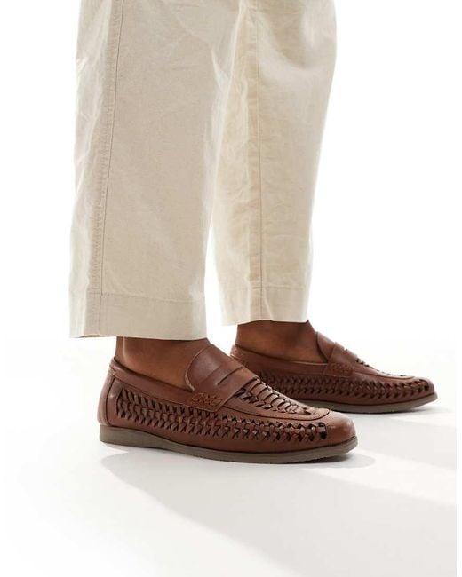 River Island Brown Woven Loafers for men