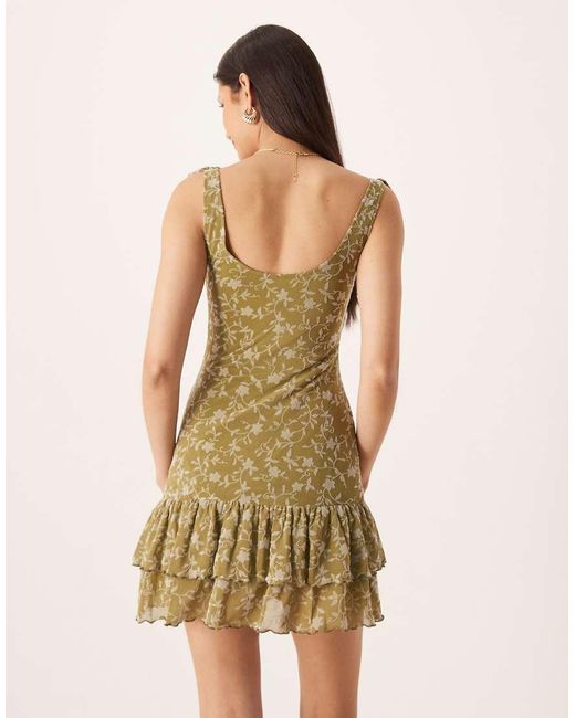 Motel Green Wino Mini Dress With Double Ruffle Hem