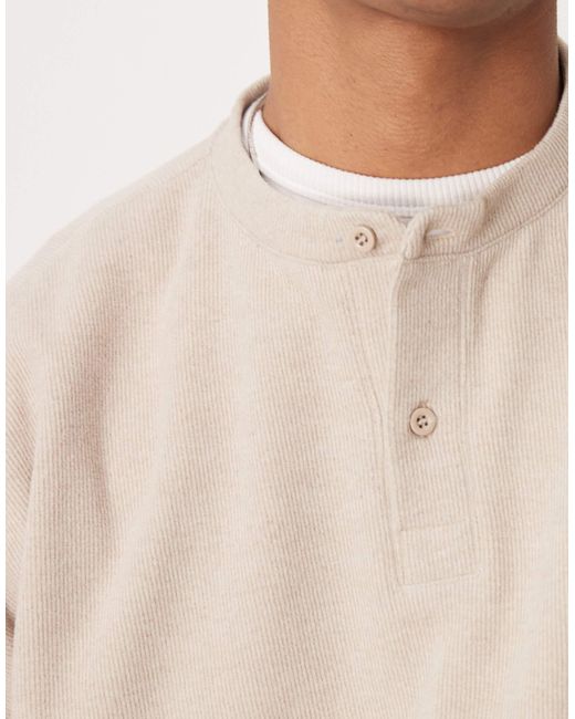 ASOS – gerippter henley-pullover aus schwerem material in Natural für Herren