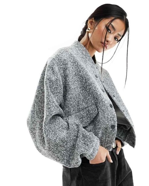River Island Gray Co-Ord Wool Bomber Jacket