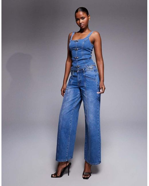 Liquor N Poker Blue Baggy Fit Jeans Co-Ord With Buckle Detail