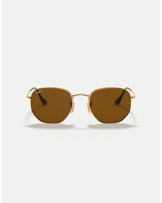 Ray-Ban Natural Hexagonal Flat Lenses Irregular Polarised Sunglasses With Lens
