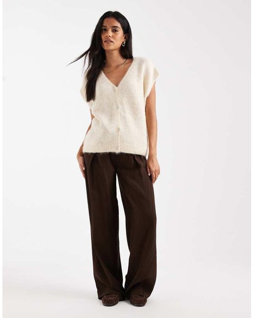 ONLY White Oversized Fluffy Knitted Vest