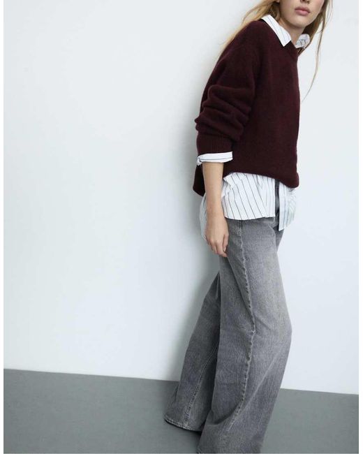 Stradivarius Gray D91 Low Wide-leg Jeans