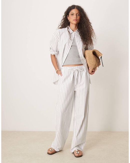 Pantalon d'ensemble à enfiler en aspect lin rayé ASOS en coloris Natural