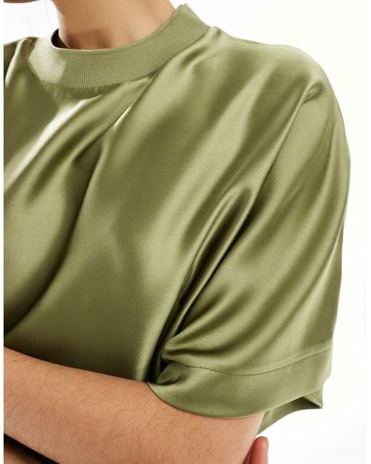 ASOS Oversized Midi T-Shirtjurk Van Satijn in het Green