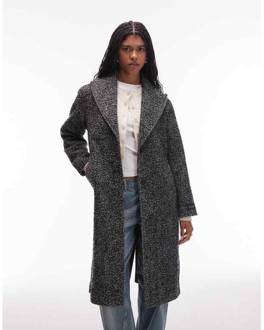 Levi's Black Tessa Herringbone Long Wool Coat