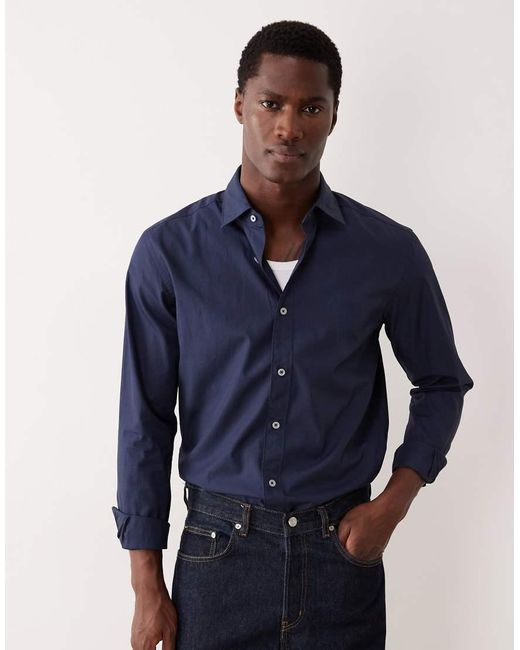 Camisa De Algodón De Mango de hombre de color Blue