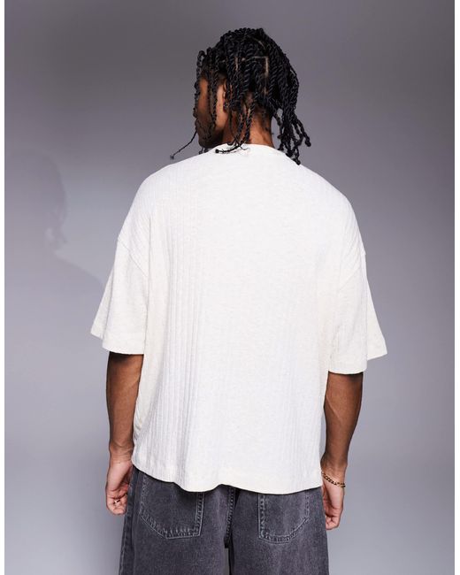 T-shirt oversize coupe carrée aspect lin à col tunisien - crème ASOS pour homme en coloris Gray