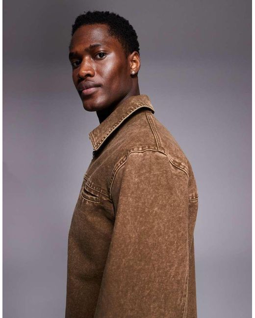 ASOS Brown Washed Harrington Jacket for men