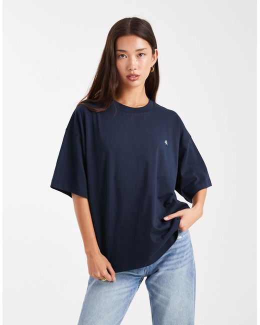4th & Reckless Blue Cotton Rich Embroidered Logo 'sunday' Back Graphic Oversized T-shirt
