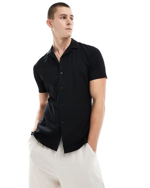 Camicia attillata a maniche corte nera di ASOS in Black da Uomo