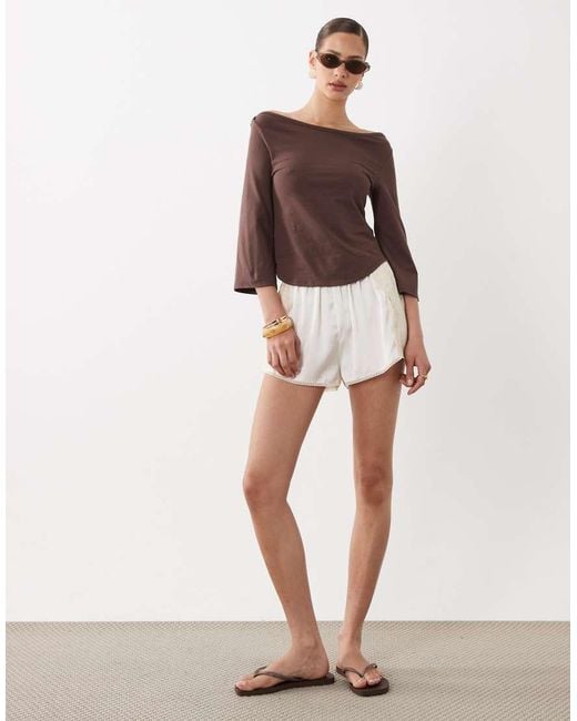 ASOS Brown 3/4 Sleeve Top With Boat Neck