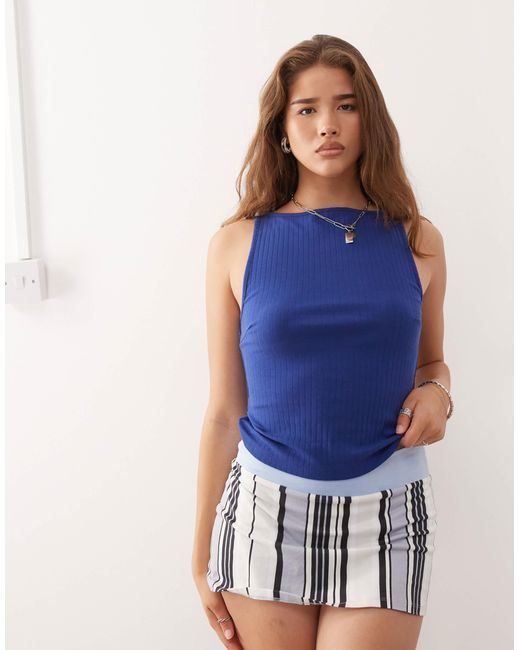 Collusion Blue Slash Neck Ribbed Singlet
