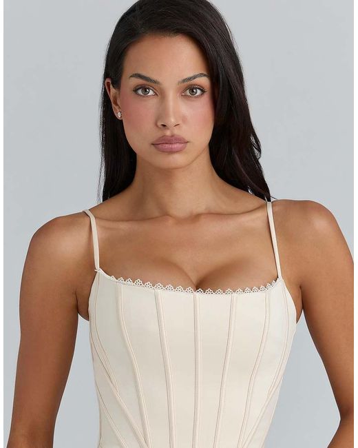 House Of Cb Blue Cadie Cream Satin Corset Top