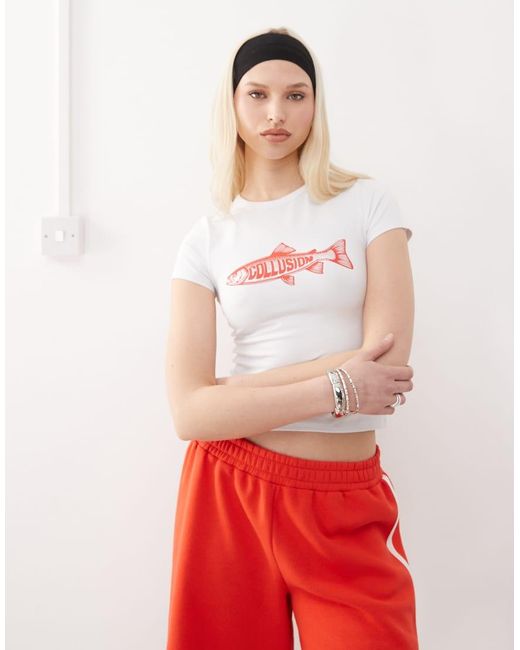 Camiseta Con Estampado Gráfico De Pez De Collusion de color Red