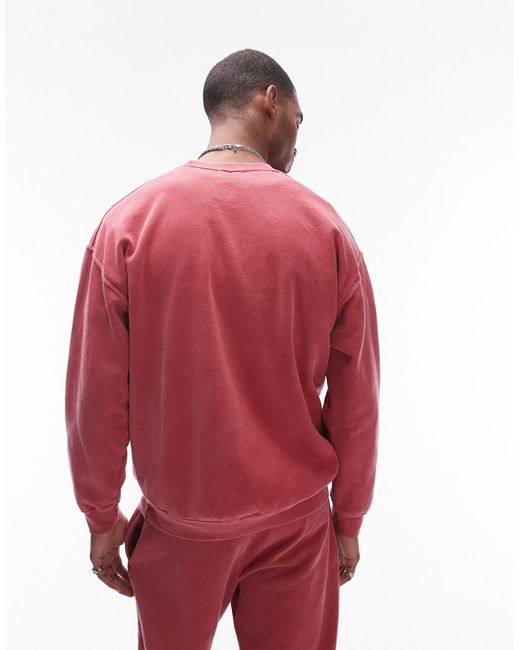 Topman Red Vintage Wash Oversized Sweatshirt for men