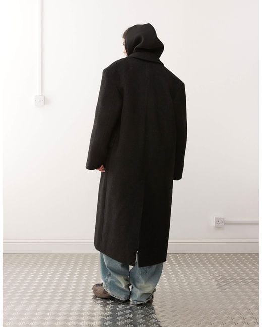 Weekday Black Wool Blend Oversized Coat With Exaggerated Shoulders