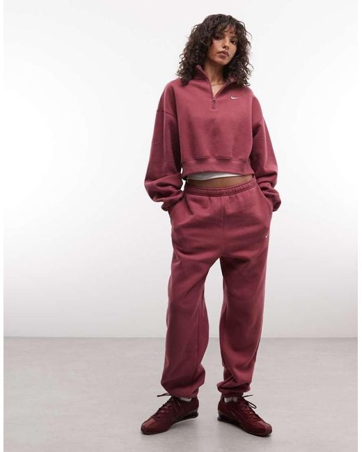 Nike Red Studio Fleece Mid-Weight Oversized Cropped Quarter Zip Sweat