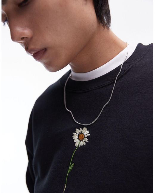 Topman Blue Oversized Fit Sweatshirt With Pressed Daisy Chest Embroidery for men