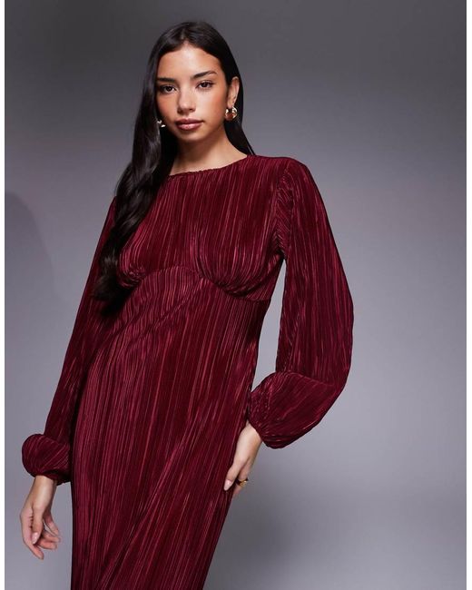 ASOS Purple Plisse Long Puff Sleeve Maxi Dress