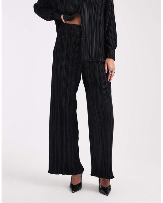 4th & Reckless Blue Plisse Elasticated Waist Wide Leg Trousers Co-Ord