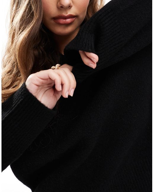 ASOS Black Boxy V Neck Jumper With Side Split Detail