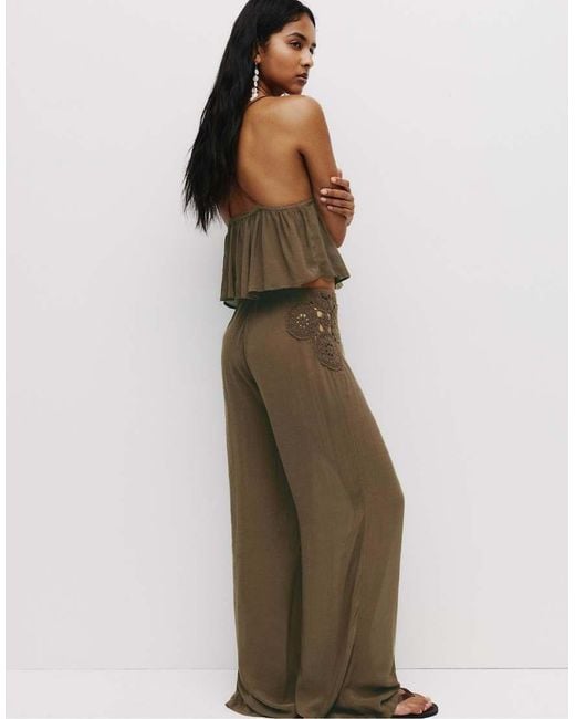 Pull&Bear Brown Rustic Pants With Crochet Embroidery