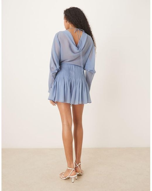 ASOS Blue Cowl Back Pleated Bodice Playsuit