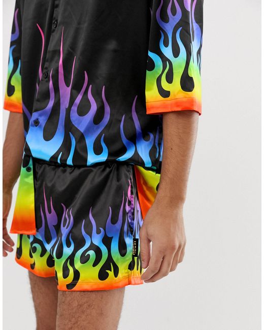 Camicia stile festival nera con fiamme arcobaleno da Uomo di Jaded London  in Nero | Lyst