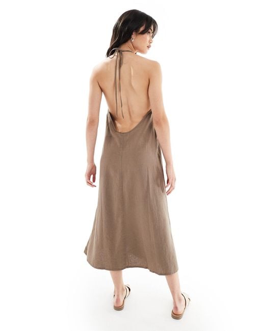 ONLY Natural Linen Mix Halter Neck Midi Dress