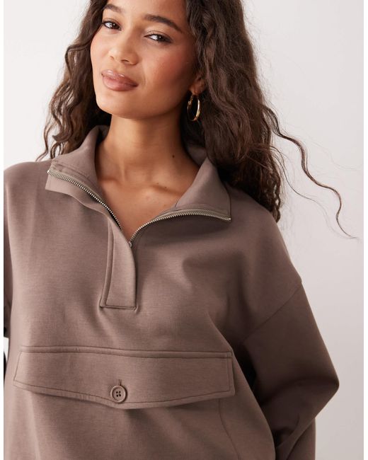 ASOS Brown Interlock Co-ord Extreme Funnel Half Zip