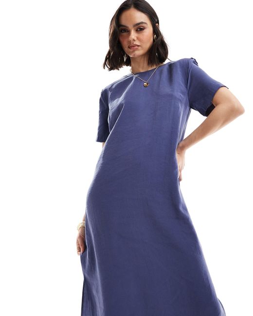 ASOS Blue Shoulder Pad T-shirt Midi Dress