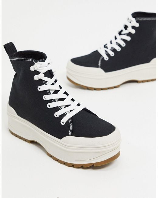 Bershka Black Platform High Top Canvas Trainers